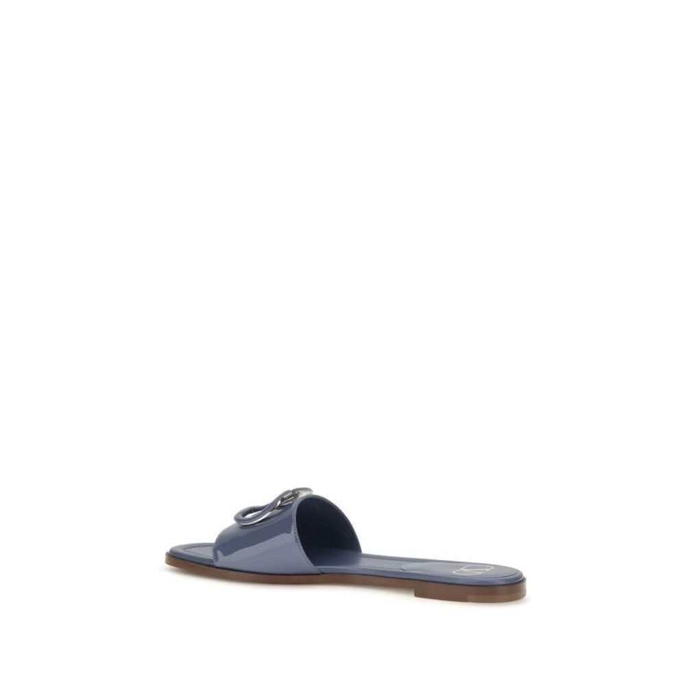 Valentino Garavani Blue Calf Leather Bos Taurus Flat Women's Sandals - Picture 3 of 4